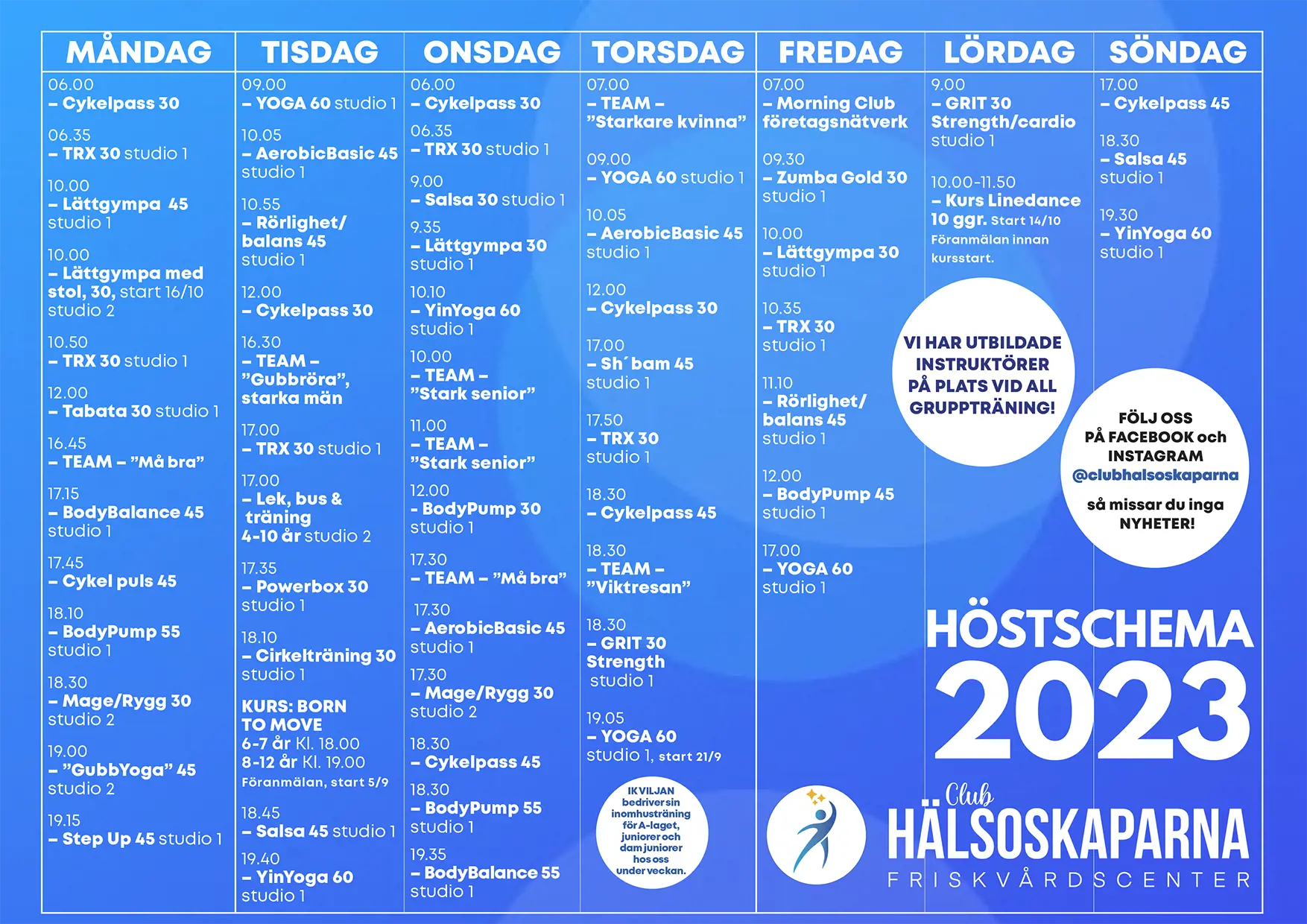 Schema gruppträning hos Club Hälsoskaparna i Strängnäs