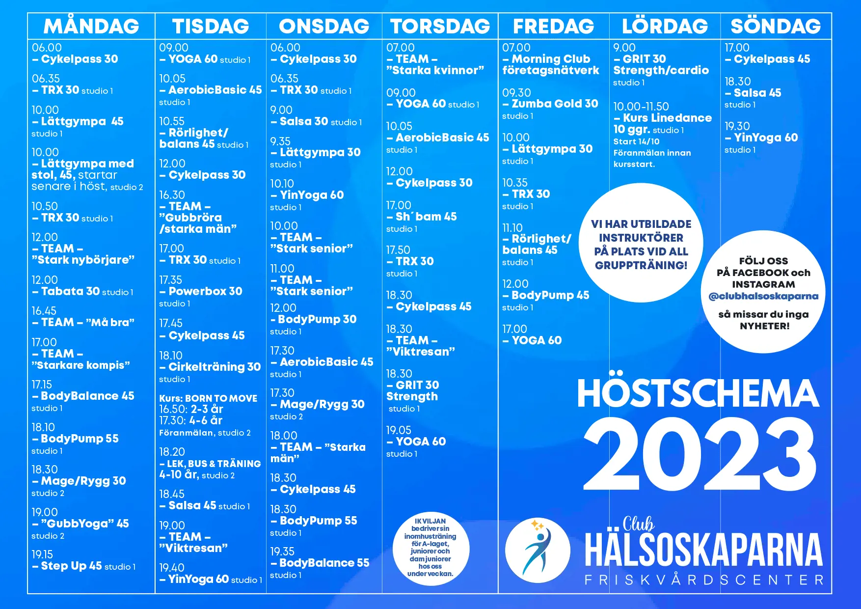 Höstens schema hos Club Hälsoskaparna i Strängnäs