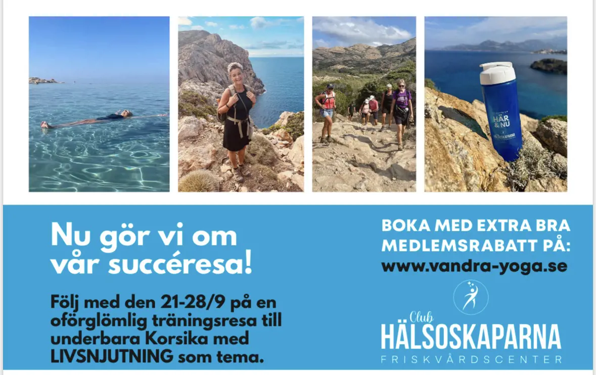 Träningsresa till Korsika i september 2024 med Club Hälsoskaparna i samarbete med Helene Kjellin